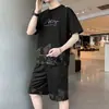 Conjunto de camisetas de verano de manga corta estampadas de moda para hombre, fresco de verano y que absorbe el sudor, secado rápido, corte holgado, conjunto deportivo de dos piezas de baloncesto