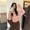 Suéter de tricô elegante e maduro estilo francês de um ombro só para primavera, outono e inverno, com um toque relaxado e atraente, blusa básica feminina da moda