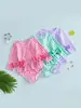 Traje de baño infantil estilo europeo y americano para niñas, lindo y elegante, de dos piezas, con estampado de cuadros largos, shorts tipo triángulo para bebés y niños pequeños