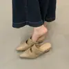 Elegantes Medias Zapatillas 2026 Nuevo Estilo Punta Fina Nicho Plisadas Sandalias de Tacón Medio Zapatillas Cerradas Estilo Francés para Mujer Verano Uso Exterior