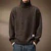 Suéter de Gola Alta Pesado e Grosso Estilo Americano de Luxo para Homens, Jaqueta de Tricô Casual Solta Vintage de Outono Preta