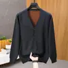 Suéter de Lana Grueso para Hombre con Contenido de Lana para Otoño e Invierno Suéter de Lana de Alto Peso Cuello en V Profundo de Doble Cara Cárdigan para Personas de Mediana Edad y Mayores