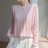 Suéter de tricô de lã com veludo canelado e gola redonda, estilo casual para mulheres, solto e confortável, macio e aconchegante, adequado como camada base