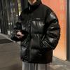 Jaqueta acolchoada de algodão com gola alta em couro PU Gaihua casaco masculino inverno solta grossa roupa pão ins marca de moda meninos bonita jaqueta acolchoada de algodão