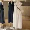 Vestido sencillo y elegante sin mangas con cuello de polo para mujer, vestido tipo tank top casual de verano holgado y estiloso, vestido largo blanco relajado