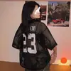 Camiseta de malla con cuello en V para hombre y mujer, diseño de nicho, tacto de alta gama, estampado americano, casual, transpirable, cubierta de jersey, holgada, moderna