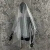 Nuevo velo de novia europeo y americano en blanco e marfil con bordes ribeteados, velo de malla transparente, estilo esponjoso vintage para bodas, venta al por mayor