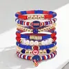 Pulsera de Rugby Transfronteriza Europea y Americana de Gran Venta Accesorios de Aleación con Goteo de Aceite Corazón de Cristal Estrella de Cinco Puntas Pulsera Elástica de Amistad