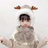 Gorro de invierno cálido y grueso para niños y niñas, bufanda, orejeras de asta de peluche integradas, 2023