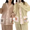 Traje de Pijama Arcoíris Invierno Engrosado Dibujos Animados Durazno Pijamas Ropa de Casa para Mujer Coral Fleece Moderno Holgado