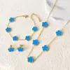 Pulseira de Aço Titânio Trevo da Sorte Flor de Cinco Folhas, Simples e Fashion, Versátil, Estilo de Luxo Leve, Conjunto de Joias de Madrepérola Dupla Face