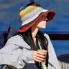 Chapéu de Palha Dopamina Arco-Íris Estilo Reba para Mulheres, Protetor Solar de Praia ao Ar Livre de Verão, Chapéu de Palha de Pescador para Praia com Proteção Solar