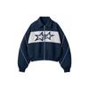 Moda de Rua Nova Tendência Estampa de Estrela Solto Zíper Moletom Americano Outono e Inverno Sem Capuz Gola Reversível Cardigan Top