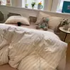 Conjunto de quatro peças xadrez listrado de algodão puro lavado estilo ins, capa de edredom e lençol de algodão simples, conjunto de 3 peças para dormitório estudantil