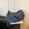 Nueva Bolsa de Mezclilla Lavada Versátil Casual Estilo Coreano 2026 Nueva Bolsa Cruzada de Hombro Individual con Bordado de Letras Personalizado