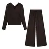 Ropa de mujer transfronteriza 2026 Moda europea y americana casual simple suéter de punto de cuello en V de doble botonadura + conjunto de pantalones para mujer E75563