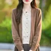 Cárdigan de Punto con Retazos de Encaje Falso de Dos Piezas para Mujer, Nuevo Suéter Base Cálido de Manga Larga Fino de Lana Otoño/Invierno