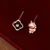 Pendientes Año Nuevo 2026 Año del Caballo Plata Pura Estilo Chino Zodiaco Pendientes de Caballo Lindos Joyería de Ágata Roja