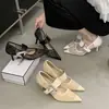 Elegantes Zapatos de Tacón Alto de Malla Estilo Francés 2026 Primavera/Verano Nuevos de Encaje Sexys con Tira al Tobillo de Pedrería