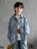 Camisa de Manga Longa de Primavera para Meninos, Camisa Tie-Dye Infantil com Gola Reversível, Jaqueta Fina Casual para Meninos
