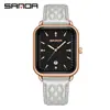 Relógio de Pulso Quartz Tendência Marca Sanda Calendário Simples Quadrado Masculino e Feminino com Pulseira de Couro Relógio à Prova d'Água Atacado
