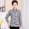 Camisa de Cuadros Estampada de Poliéster-Algodón para Mujeres de Edad Media y Mayores, Estilo Otoño 2026, con Bolsillos, Artículo Popular de Ropa Urbana