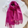 Bufanda de Lana Mezclada Estilo Coreano con Flecos en Bloques de Color por Ambos Lados para Mujer, Cuello Grueso de Color Sólido Cálido para Otoño/Invierno, Chal para Abrigo
