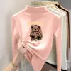 Ropa interior base de forro polar con cuello alto medio para niña para primavera, otoño e invierno, top cálido de manga larga con dibujos animados para niños