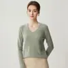 Bai Cai Rong Otoño Invierno Nuevo 100% Cachemira Capa Interior Cuello en V Tejido de Punto Capa Base Manga Larga Top Suéter Casual