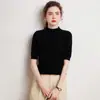 Suéter de punto pullover 100% cachemira pura para mujer con cuello semi-alto, corte holgado y mangas cortas, adecuado para usar en capas