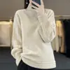 Tricô Feminino Gola Alta Meia Manga Bufante Cor Lisa Solto com Efeito Emagrecedor Gola Alta Solta Tricô Manga Longa Roupa de Baixo