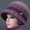 Conjunto de Sombrero y Bufanda para Madre de Mediana Edad y Anciana Otoño e Invierno Sombrero de Lana Tejido Cálido Grueso con Forro Polar Sombrero de Cubo para Mujer Invierno