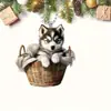Cachorro Husky Filhote Pequeno para Presente 2D Joia 2D Cesta Criativa Decoração para Pendurar Pingente para Retrovisor de Carro Decoração de Árvore de Natal