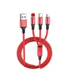 Cabo de Carregamento para Celular Um para Três, Cabo Trançado de Carregamento Rápido Três em Um, Adequado para Apple, Huawei, Tipo-C e Android