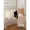 AS OFICIAL Outono/Inverno Estilo Francês Gentil Patchwork de Renda Falso Duas Peças Gola V Manga Longa Tricô Feminino 18030