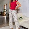 Ropa de Casa para Mujer Transfronteriza Pantalones Estampados de Amor Casual con Volantes Rayas Pit Se Puede Usar Pijama Europeo y Americano