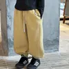 Pantalones de chándal lisos para niños y niñas, holgados, con cordón, algodón compuesto lavado, versátiles, casuales, largos