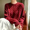 Suéter de punto trenzado de cuello redondo para mujer, estilo otoño e invierno, para usar al aire libre, suave, pegajoso, holgado, estilo perezoso, para usar en capas, capa base, top de punto