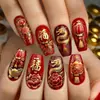 Unhas Ballet de Comprimento Médio com Dragão Dourado Abençoador Estilo Chinês Moda Europeia e Americana Venda Quente Unhas Postiças Atacado Estilo Ins Unhas Usáveis