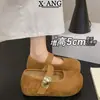 Em estoque~ Sapatos Mary Jane redondos estilo vintage com solas grossas e aumento interno de altura para mulheres baixinhas, sapatos totalmente fechados estilo Birkenstock