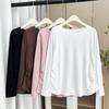 Outono 200 Jin Chubby Sister Simple Casual Lateral Plissado Cintura Manga Longa T-shirt plus size Feminino Tridimensional Interno 5127