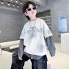 Sudadera Falsa de Dos Piezas para Niños, Nuevo Estilo Primavera y Otoño 2026, Top Casual de Moda y con Estilo para Niños Mayores, Moda Urbana