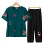 Camiseta de Manga Corta de Verano para Personas de Mediana Edad y Mayores, Traje Holgado de Algodón y Seda Bordado, Blusa de Nuevo Estilo para Mamá, Top de Abuela para Mujeres