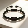 Joia Cruzada Europeia e Americana, Pulseira de Turmalina e Obsidiana Natural, Pulseira Ajustável de Nó Plano Tecida à Mão para Homens e Mulheres