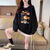 Moletom Redondo Tendência Ins Estilo Americano com Estampa Divertida de Gatos Retalhos para Mulheres, Outono e Inverno Fino Versátil que Reduz a Idade