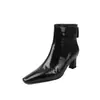 Botines cortos de punta cuadrada para mujer hechos de piel de primera flor, botines de tacón alto, nuevos estilos de otoño/invierno, con cremallera trasera, botines individuales de moda, botines cortos de tacón alto