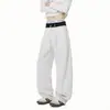 Calça Moletom Azul Marinho Estilo Americano para Homens, Estilo Preguiçoso Bf de Primavera e Outono, Patchwork Desconstruído, Solta, Reta, Perna Larga