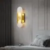 Luminária de parede moderna em mármore natural para parede de fundo da sala de estar, luminária de parede de luxo leve totalmente em cobre para quarto, cabeceira, corredor e escada