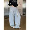Pantalones de Chándal con Encaje Americano Retro, Capas y Caída para Mujer, Novedad de Otoño, Holgados, Adelgazantes, Casuales, Pierna Ancha