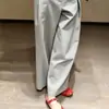 Calça casual única e estilosa com cinto, verão 2026, estilo old money, simples e com bom caimento, calça pantalona cinza claro